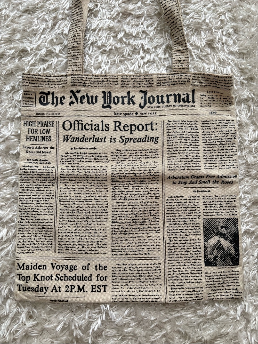 kate spade ‘The New York Journal’ Newspaper Print Canvas Tote Beige Black Laptop - Picture 4 of 5